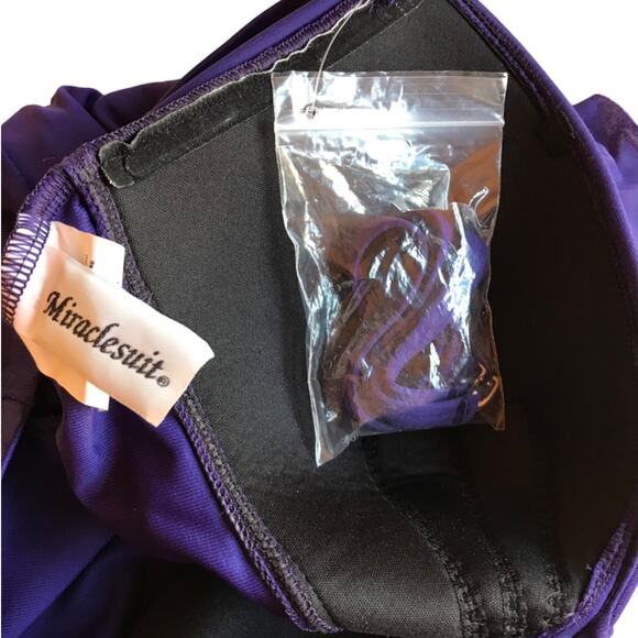 Miraclesuit Purple Ruffled One Piece w/ Optional Strap size 10 New W/O Tags - Picture 6 of 9